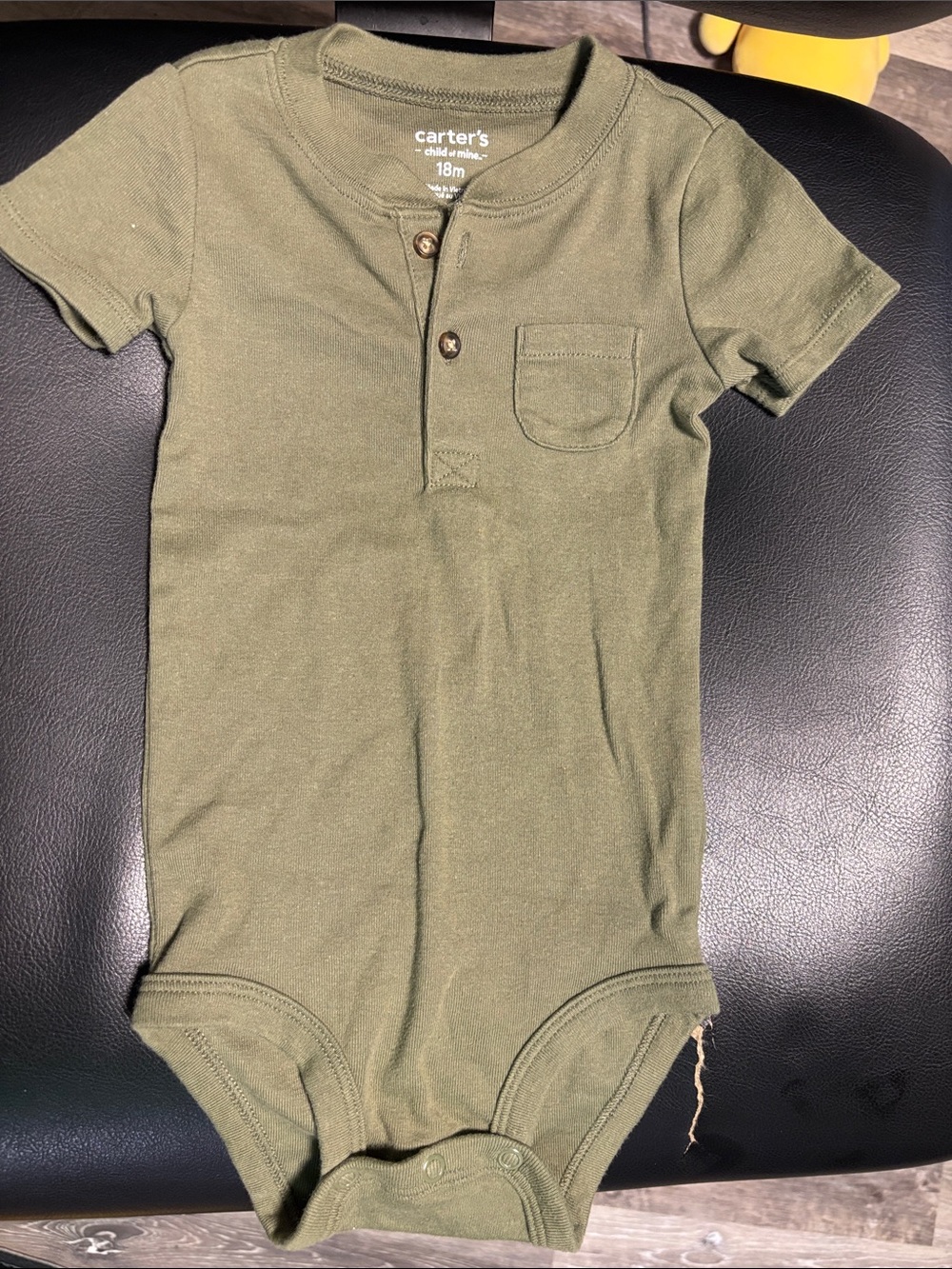 Carter's Olive Green Short-Sleeve Henley Bodysuit